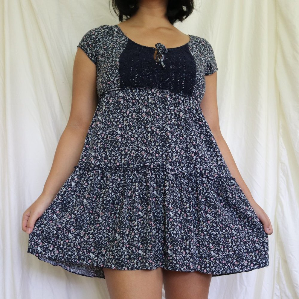 Blue AEO Front-tie Babydoll Dress - EUC